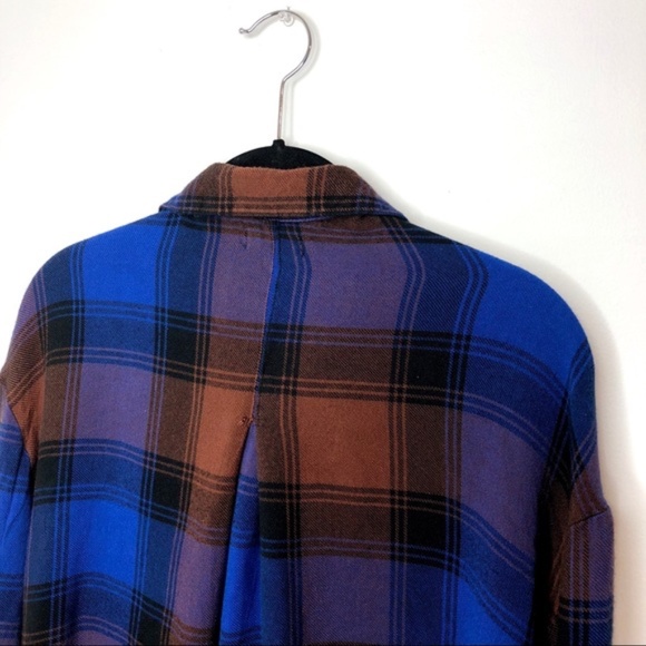 Urban Outfitters Blue, Brown, Black Plaid Long Sleeve Button-down Shirt Top XS - Picture 6 of 7